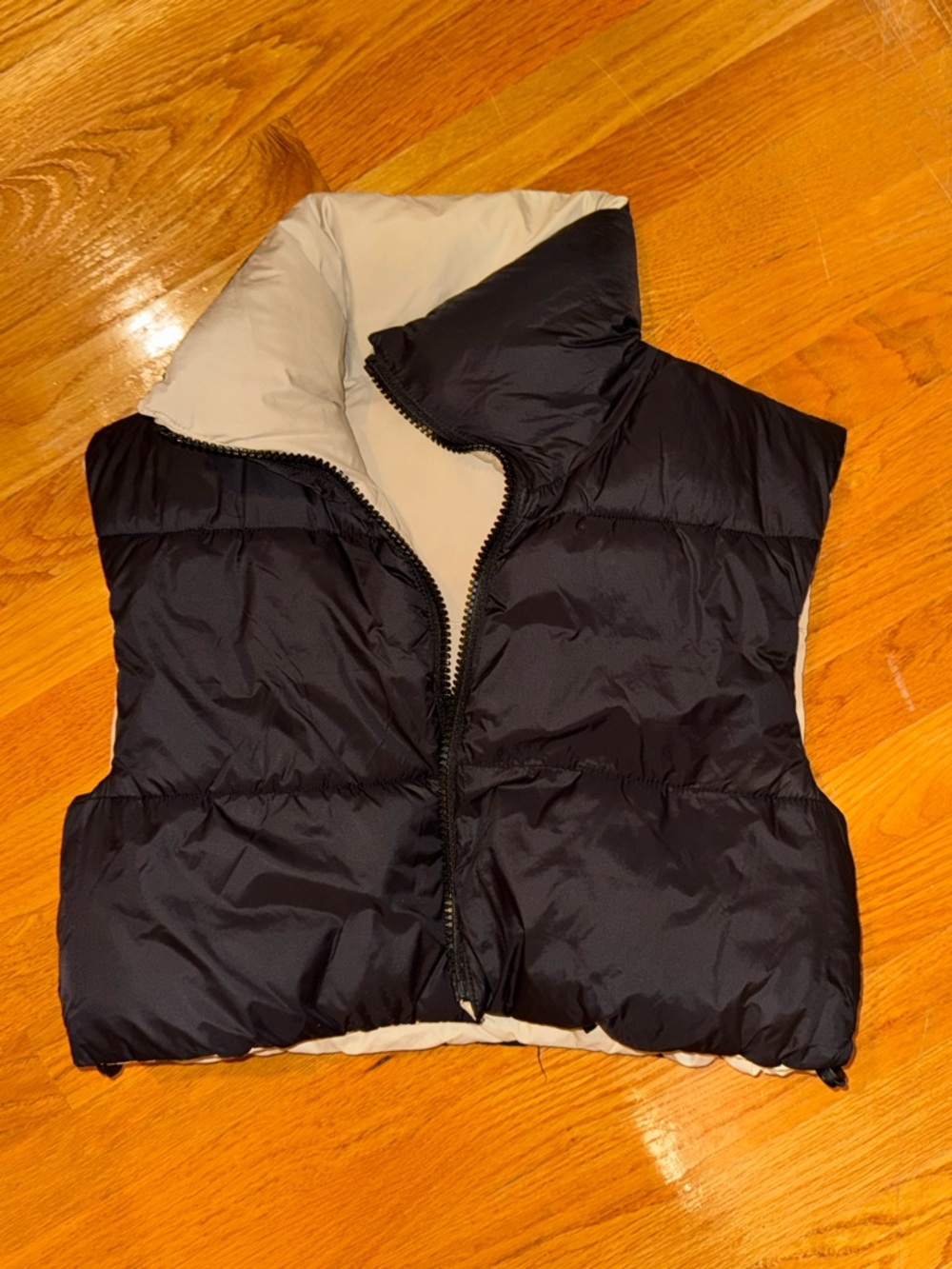 Zara Reversible Puffer Vest in Black and Cream